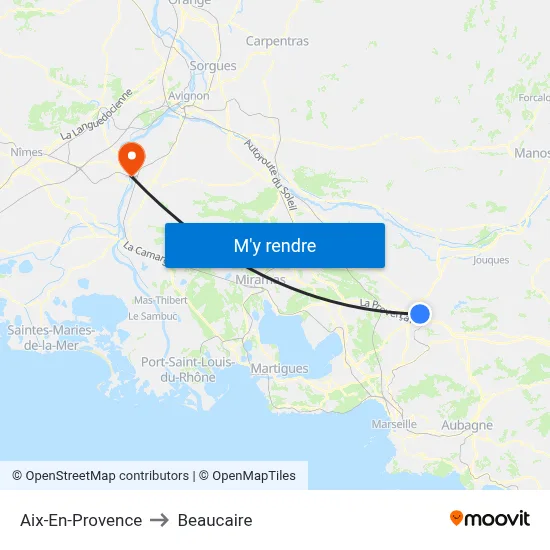 Aix-En-Provence to Beaucaire map