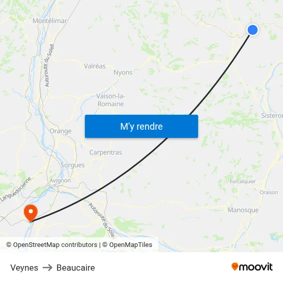 Veynes to Beaucaire map
