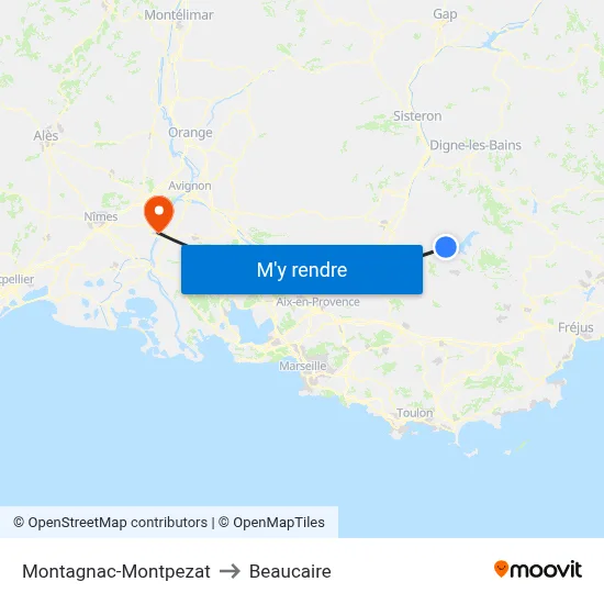 Montagnac-Montpezat to Beaucaire map