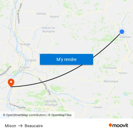 Mison to Beaucaire map