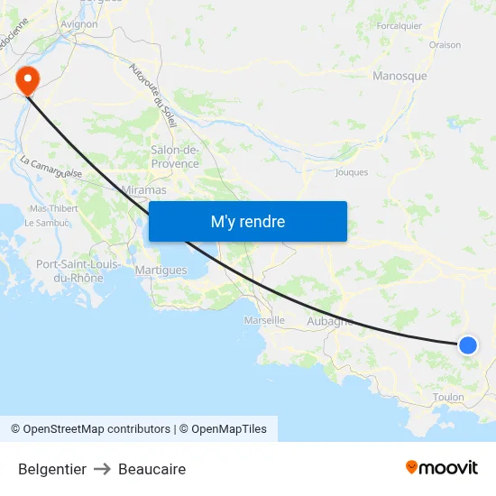 Belgentier to Beaucaire map
