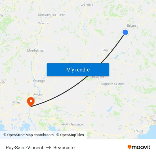 Puy-Saint-Vincent to Beaucaire map