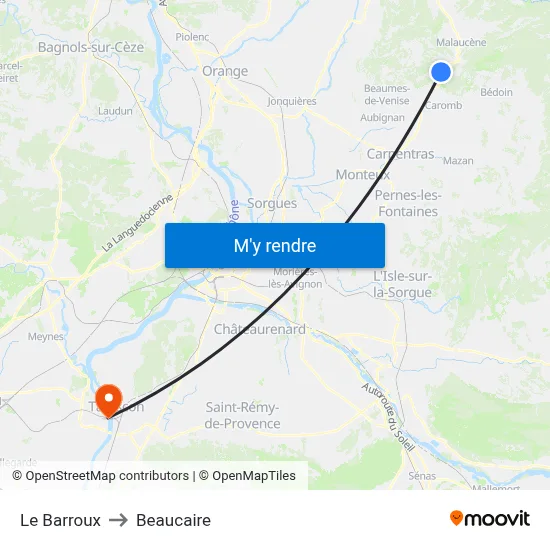 Le Barroux to Beaucaire map