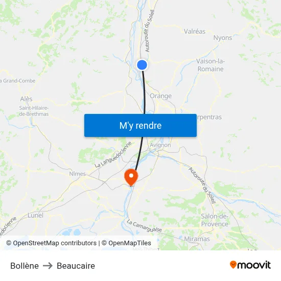 Bollène to Beaucaire map