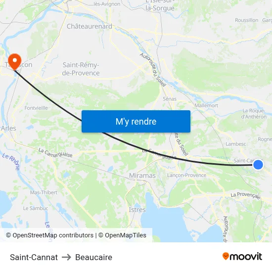 Saint-Cannat to Beaucaire map