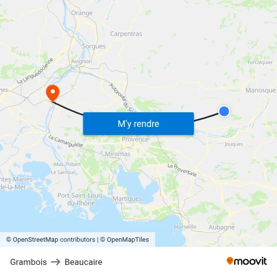 Grambois to Beaucaire map