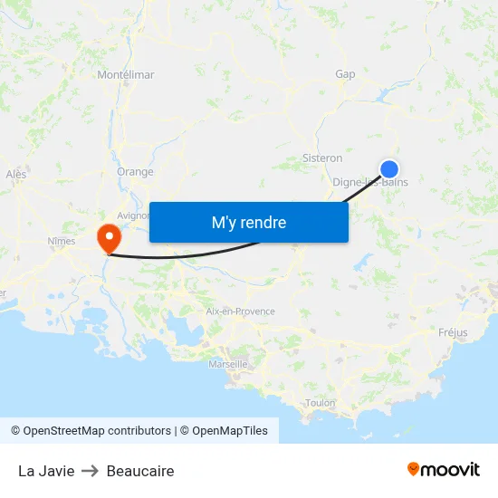 La Javie to Beaucaire map