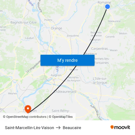 Saint-Marcellin-Lès-Vaison to Beaucaire map