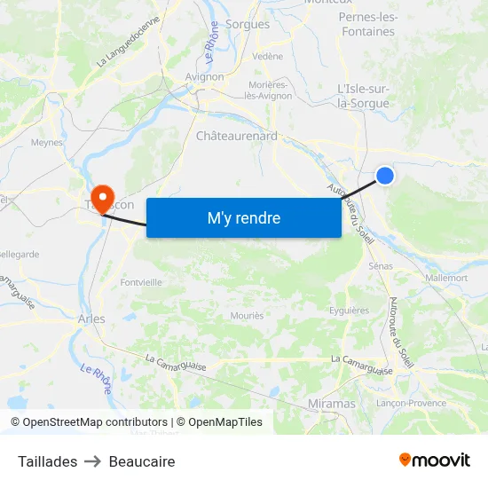Taillades to Beaucaire map