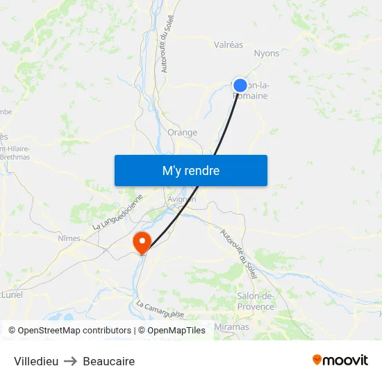Villedieu to Beaucaire map