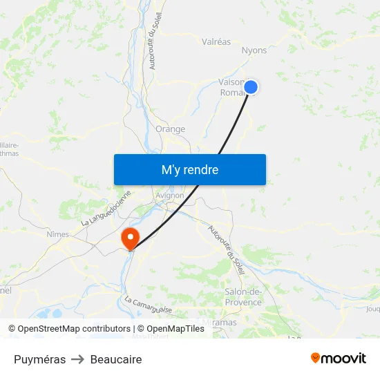 Puyméras to Beaucaire map