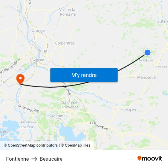 Fontienne to Beaucaire map