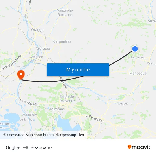 Ongles to Beaucaire map