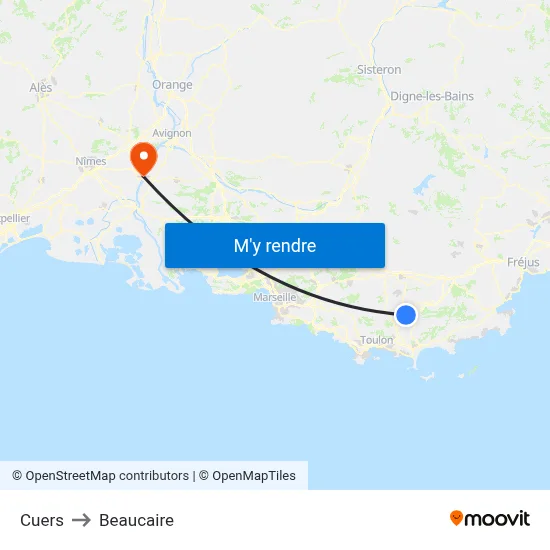 Cuers to Beaucaire map