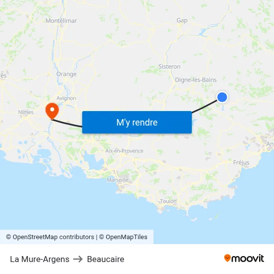 La Mure-Argens to Beaucaire map
