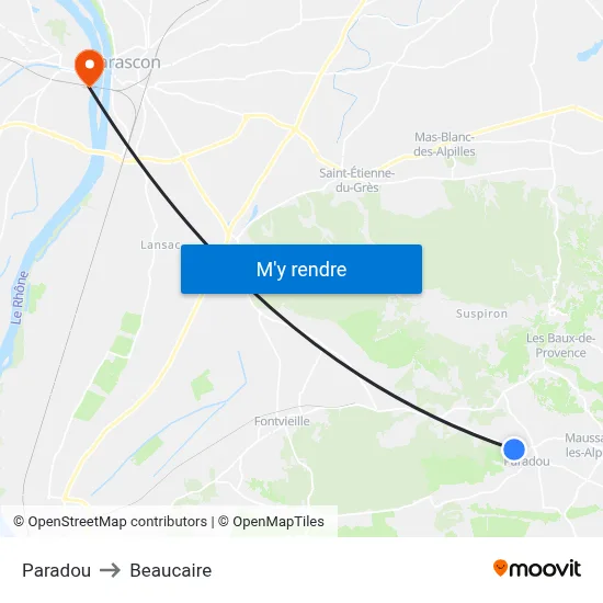 Paradou to Beaucaire map