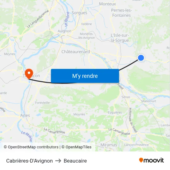 Cabrières-D'Avignon to Beaucaire map