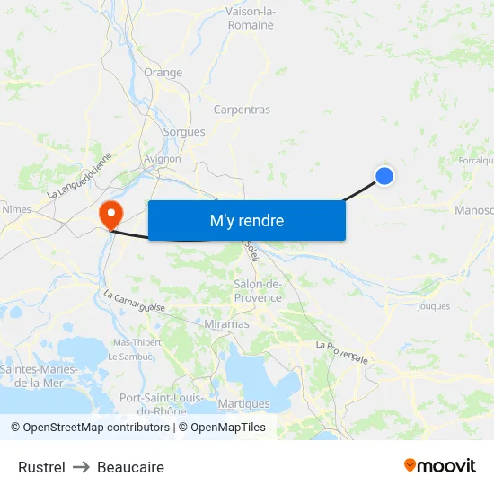 Rustrel to Beaucaire map