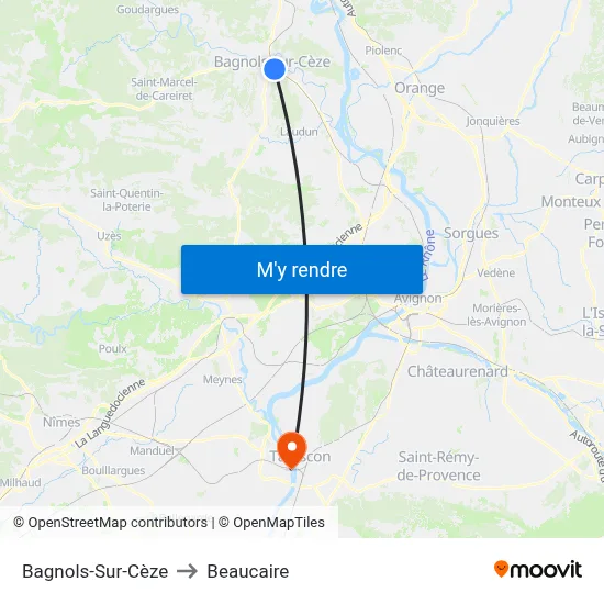 Bagnols-Sur-Cèze to Beaucaire map