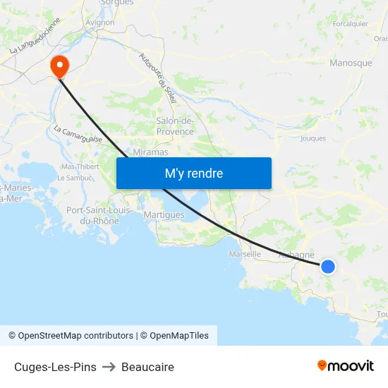 Cuges-Les-Pins to Beaucaire map