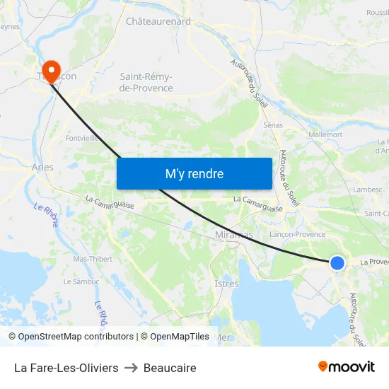 La Fare-Les-Oliviers to Beaucaire map
