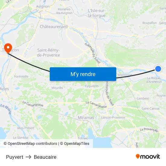Puyvert to Beaucaire map