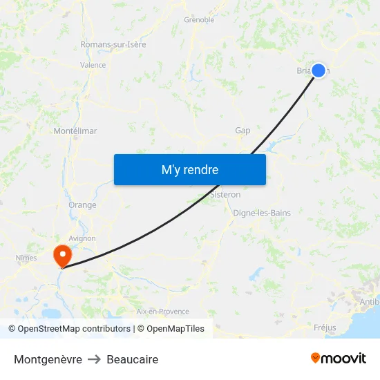 Montgenèvre to Beaucaire map