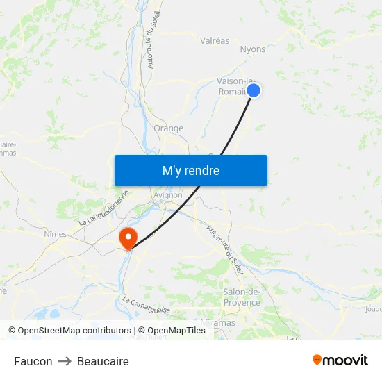 Faucon to Beaucaire map