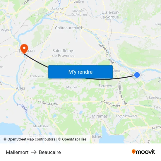 Mallemort to Beaucaire map