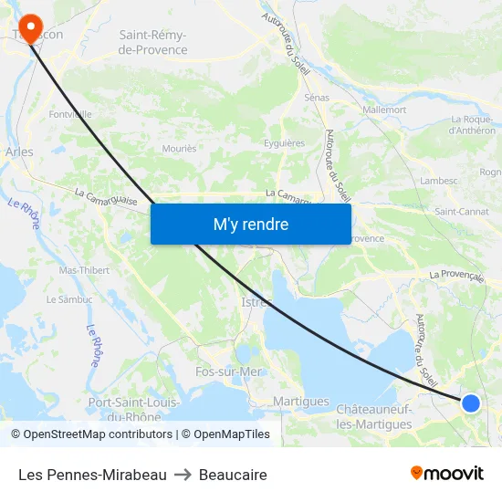 Les Pennes-Mirabeau to Beaucaire map