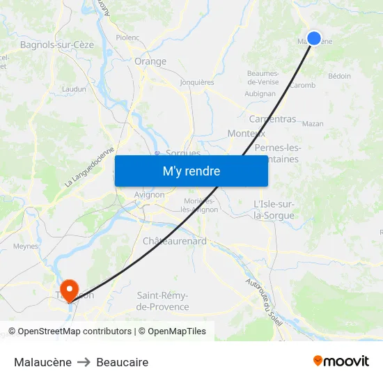 Malaucène to Beaucaire map