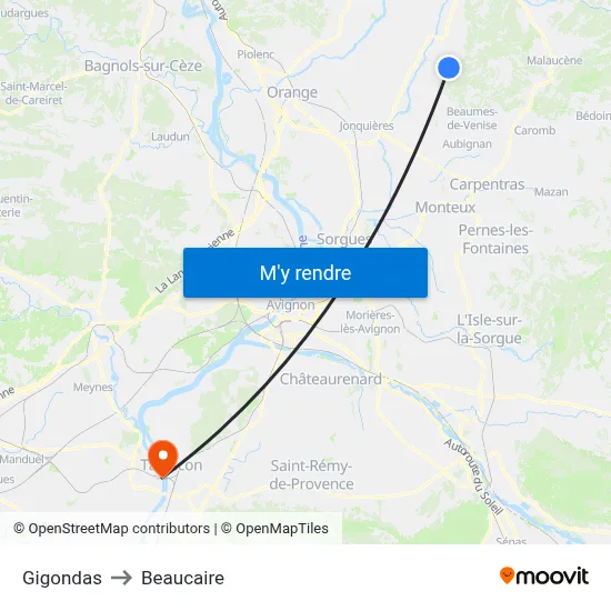 Gigondas to Beaucaire map