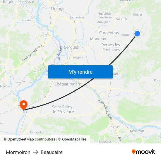 Mormoiron to Beaucaire map