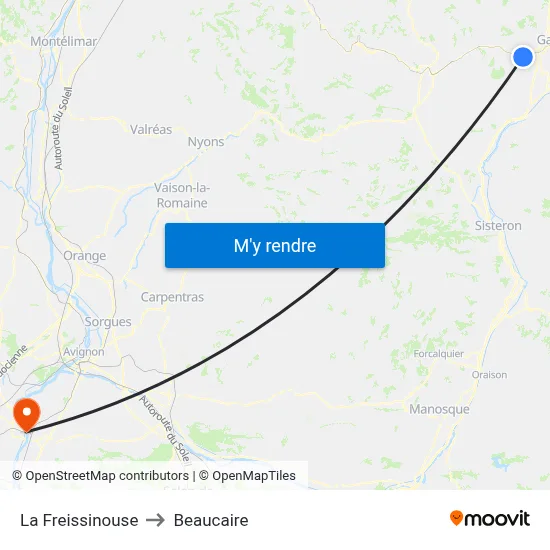 La Freissinouse to Beaucaire map