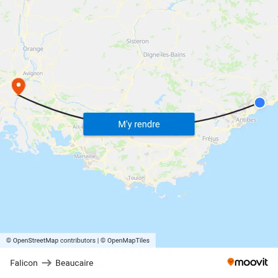 Falicon to Beaucaire map