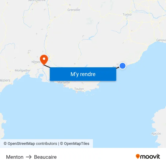 Menton to Beaucaire map
