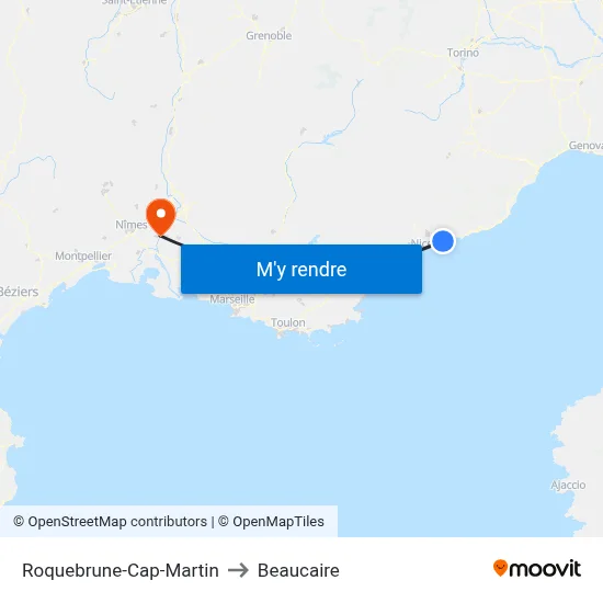 Roquebrune-Cap-Martin to Beaucaire map