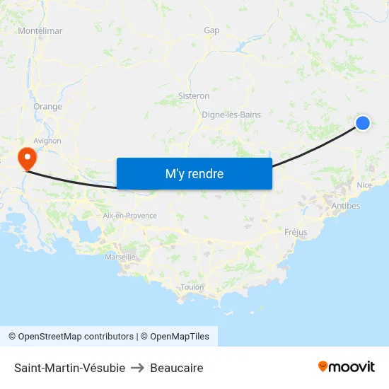 Saint-Martin-Vésubie to Beaucaire map