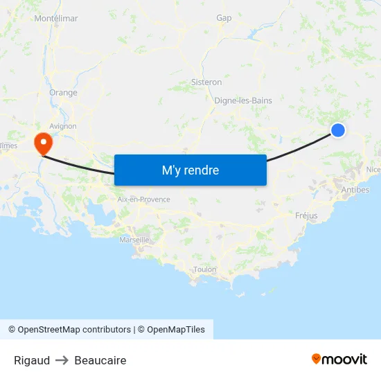 Rigaud to Beaucaire map