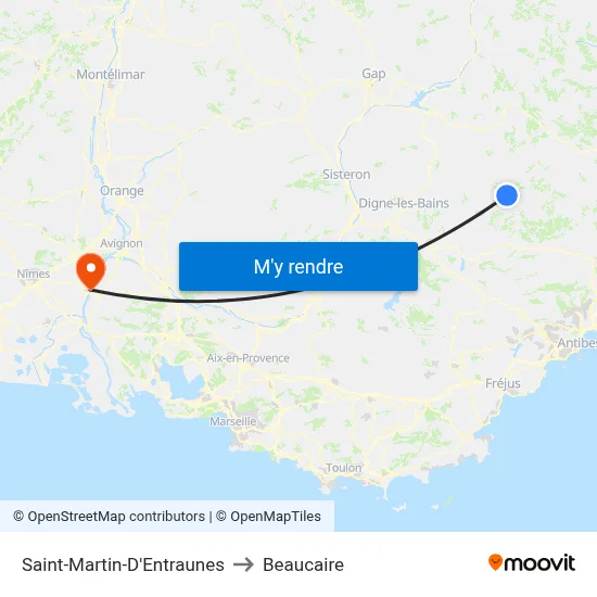 Saint-Martin-D'Entraunes to Beaucaire map