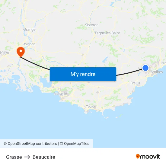 Grasse to Beaucaire map