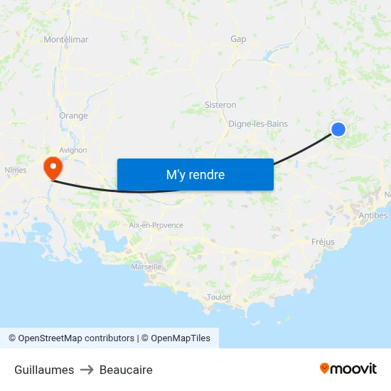 Guillaumes to Beaucaire map