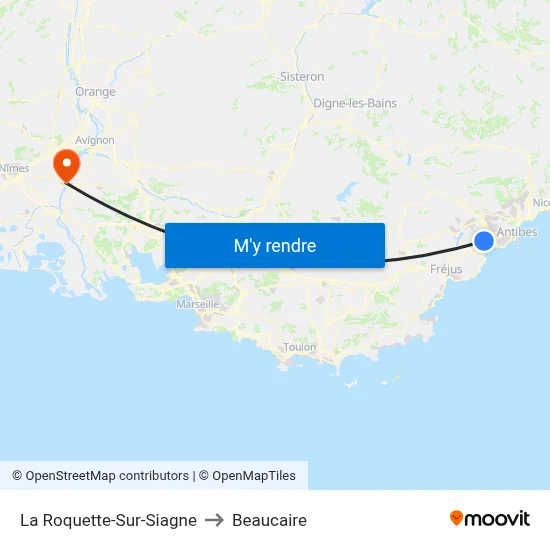 La Roquette-Sur-Siagne to Beaucaire map