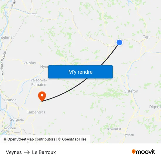 Veynes to Le Barroux map