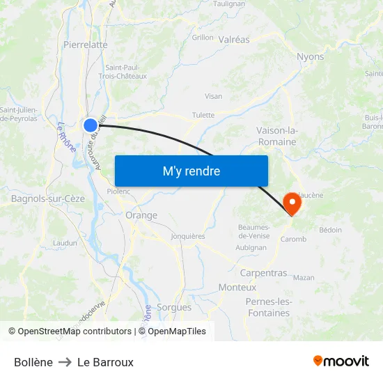 Bollène to Le Barroux map