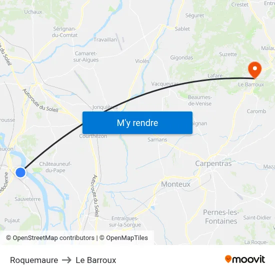 Roquemaure to Le Barroux map