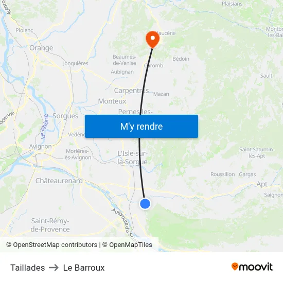 Taillades to Le Barroux map