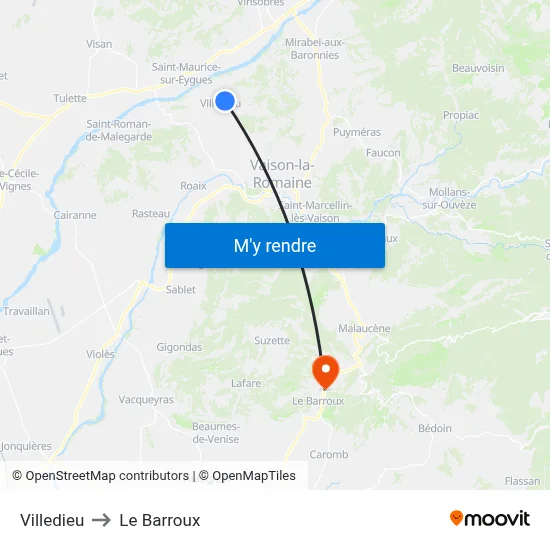 Villedieu to Le Barroux map