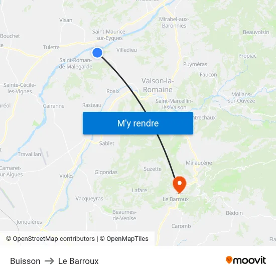 Buisson to Le Barroux map