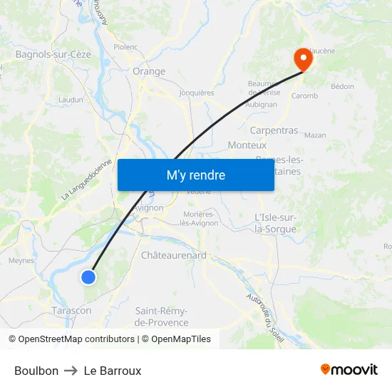 Boulbon to Le Barroux map
